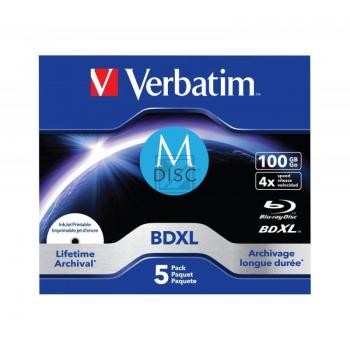 VERBATIM BD-R 100GB 4x (5) JC 43834 XL M-DISC Jewel Case bedruckbar