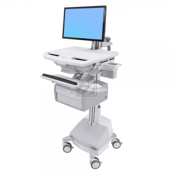 Ergotron Cart with LCD Arm, SLA Powered, 2 Tall Drawers - Wagen für LCD-Display/Tastatur/Maus/CPU/Notebook/Barcodescanner (offene Architektur) - verriegelbar - Aluminium, verzinker Stahl, hochwertiger Kunststoff - Bildschirmgröße: bis zu 61 cm (bis zu 24