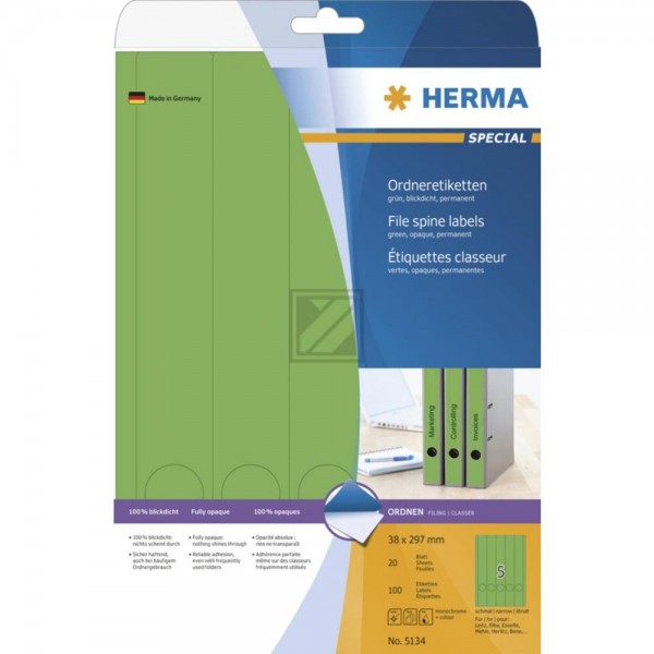 Herma Ordneretiketten grün 38 x 297 mm Papier blickdicht Inh.100 St