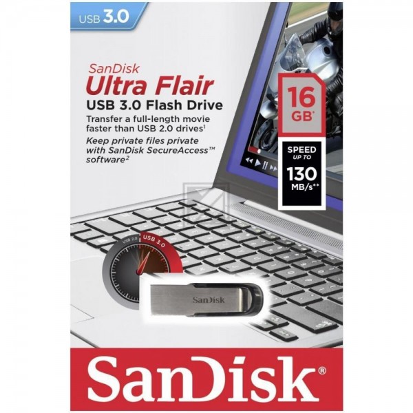 SANDISK ULTRA FLAIR USB STICK 16GB SDCZ73-016G-G46 USB 3.0 silber-schwarz