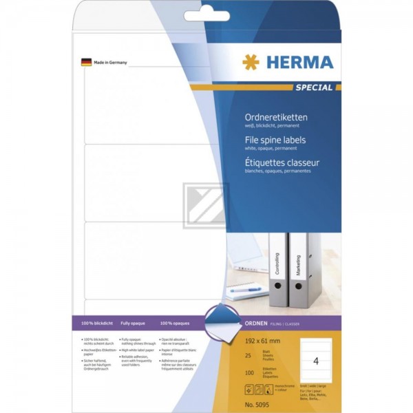 Herma Ordneretiketten weiß 192 x 61 mm Papier blickdicht Inh.100 St