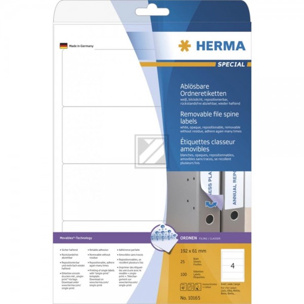 Herma Ordneretiketten weiß 192 x 61 mm ablösbar Papier Inh.100 St.