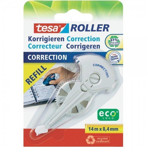 Tesa Korrekturroller Eco Logo 14 m x 8,4 mm weiß Nachfüllkassette Blister