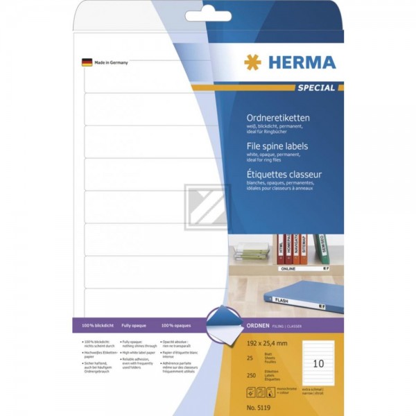 Herma Ordneretiketten weiß 192 x 25,4 mm Papier blickdicht Inh.250