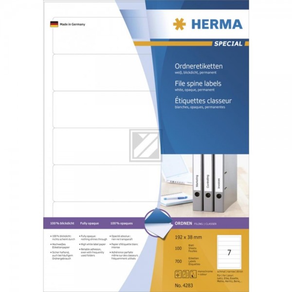 Herma Ordneretiketten A4 weiß 192 x 38 mm Papier matt blickdicht